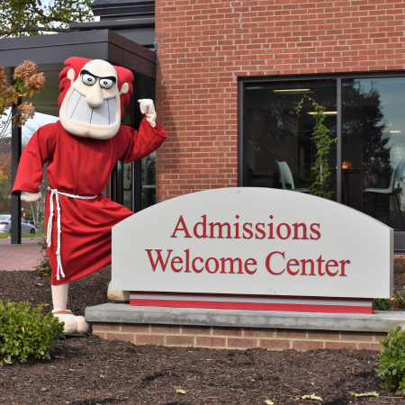 Frankie outside of Admissions Welcome Center