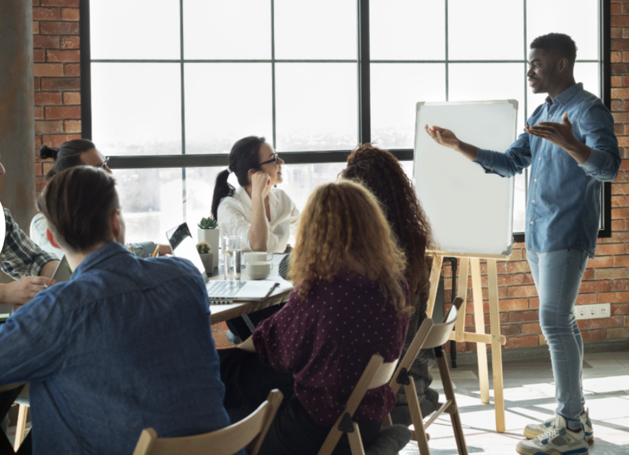 professional meeting with a presenter