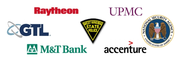 logos for Ratheon, UPMC, Accenture