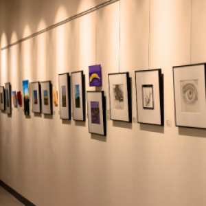 Wall of student art at Saint Francis