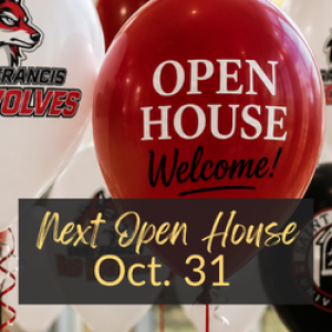 Festive Balloons with text Next Open House Oct 31