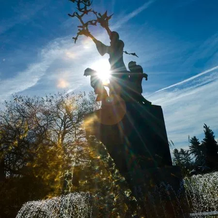 Saint Francis statue at fountain