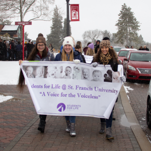 Students marching during March on the Mountain, 2023