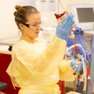 Saint Francis University Nursing major taking part in a disaster simulation 