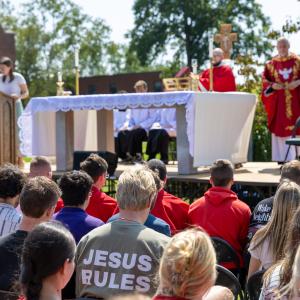 Students at outdoor mass