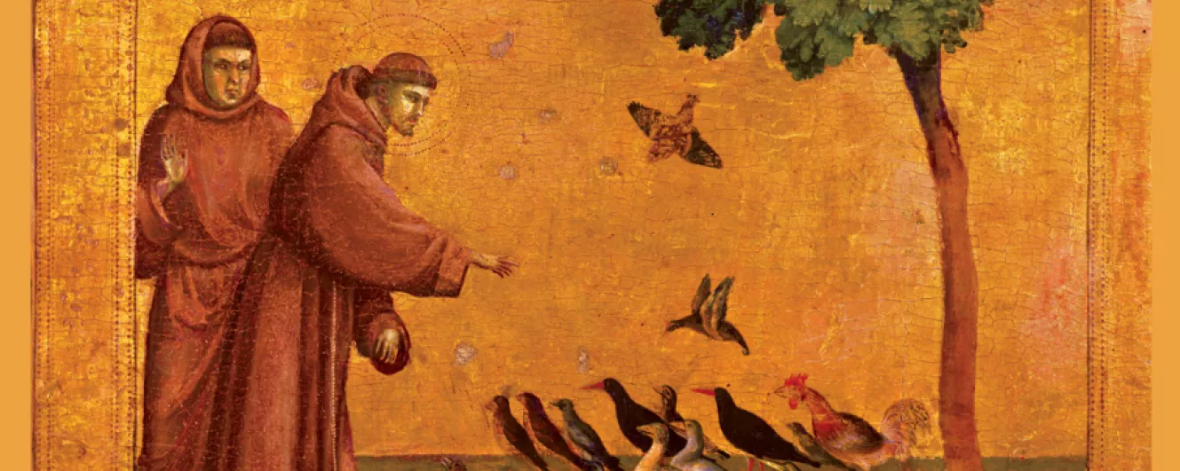 Painting of St. Francis feeding the birds
