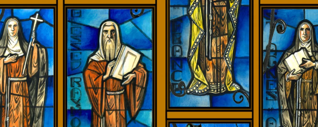 Stained glass images of founding friars