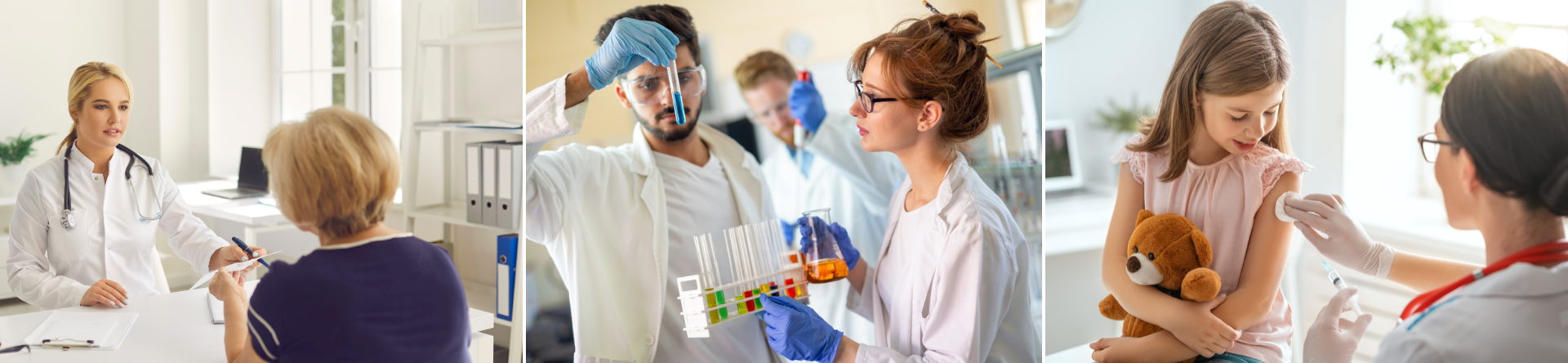 Health Science in action -Clinician, Lab, Vaccination, Public Health