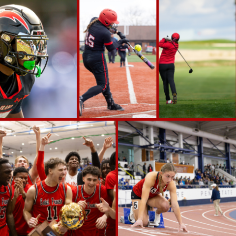 Athletics Open House Thumbnail depicting various sports offered at SFU. Footballm Softball, Golf, Basketball, and Swimming
