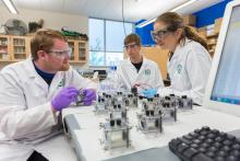 Engineering students performing research in a lab